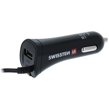 Autoadaptér SWISSTEN 12-24V USB + USB-C kabel 115cm 2,4A
