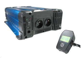 Měnič napětí Solarvertech FS2000 12V/230V 2000W + USB, dálkové ovládání s displejem, čistá sinusovka