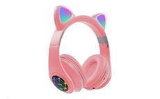 Oxe Bluetooth bezdrátová dětská sluchátka s ouškama, růžová